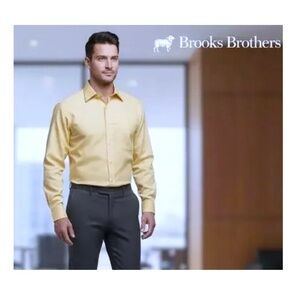 NEW Brooks Brothers Men's Long-sleeve Yellow All-Cotton Dress Shirt NWT sz 17-34